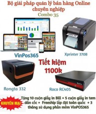 Combo 35. Trọn bộ máy + 1 năm sử dụng phần mềm VinPOS365 cho Shop cà phê, trà sữa, quán ăn, đồ ăn nhanh